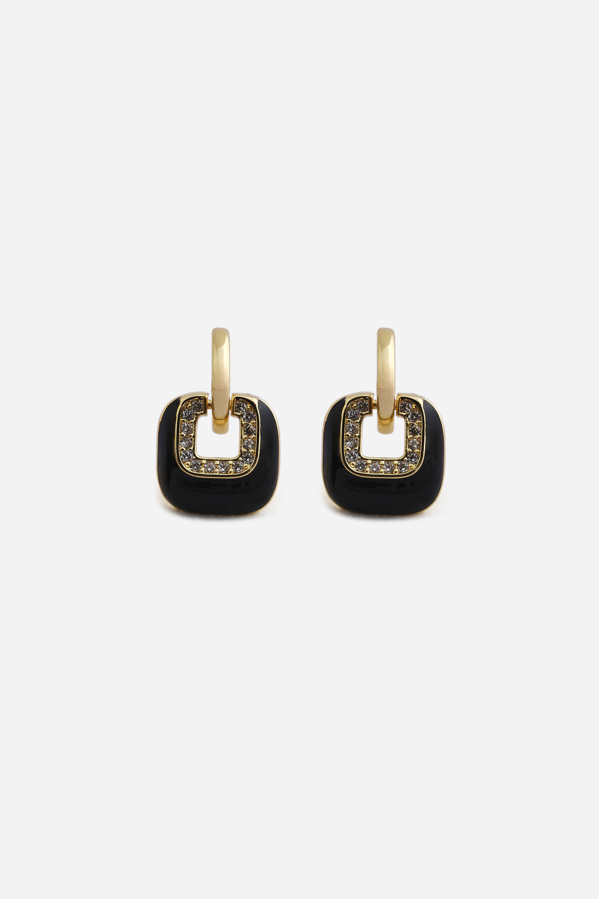 Embellished Square Earrings in Black, , image 1